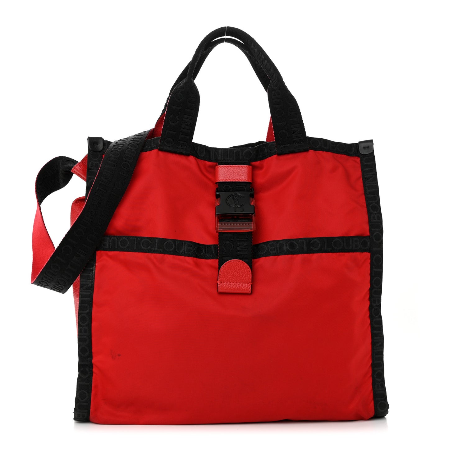 Nylon Calfskin Loubiclic Logo Tote Bag Red