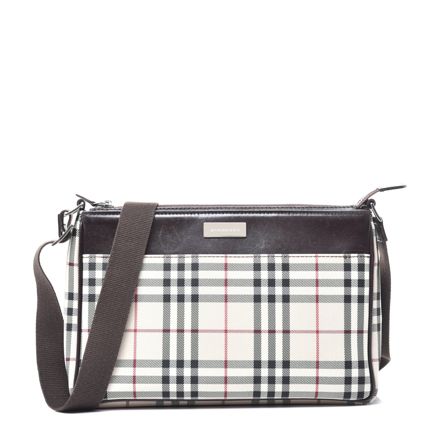 Calfskin House Check Crossbody Bag Brown
