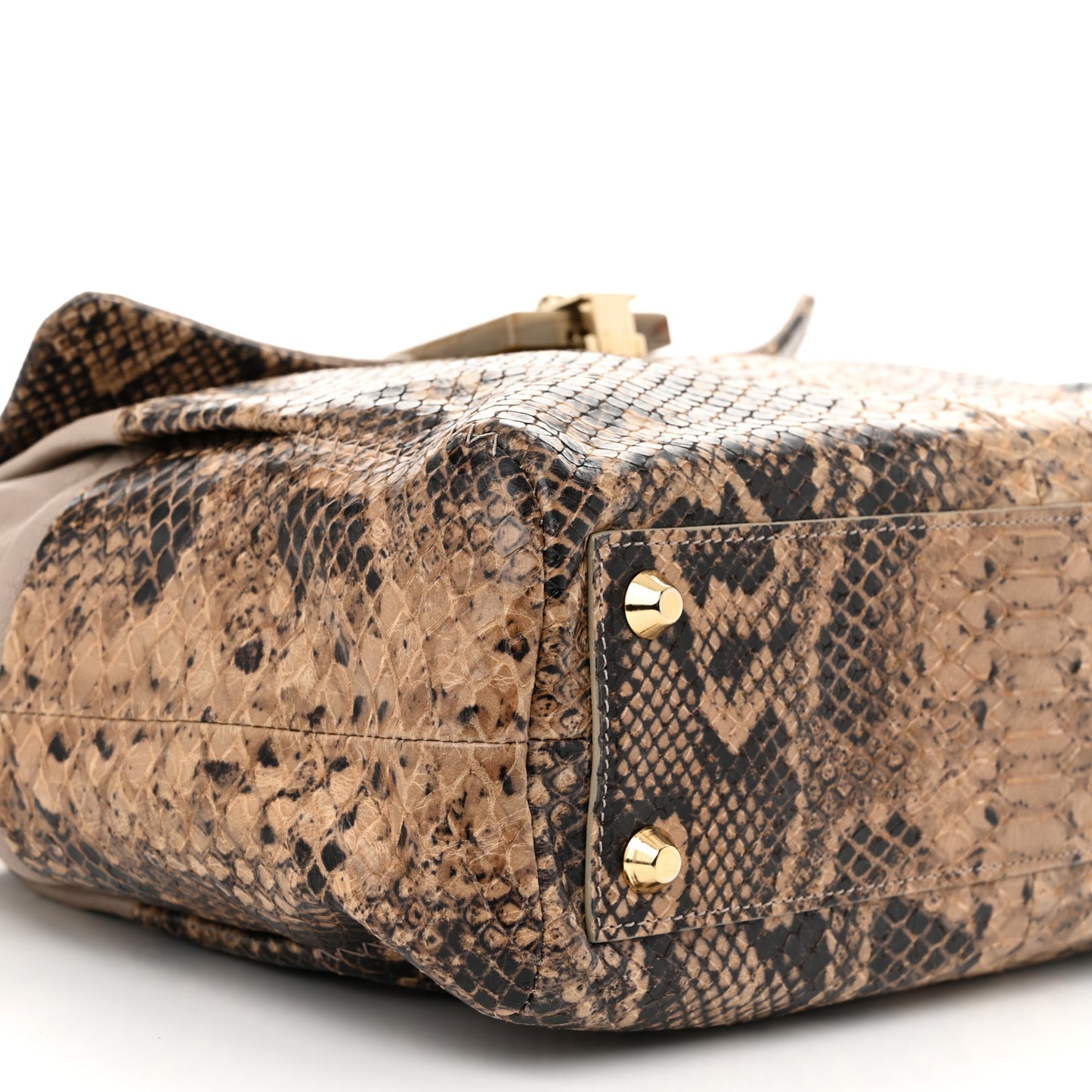 Calfskin Snakeskin Print Embossed Medium Fantaisie Double Carry Flap Shoulder Bag Gris