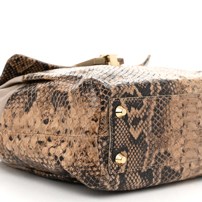 Lanvin Calfskin Snakeskin Print Embossed Medium Fantaisie Double Carry Flap Shoulder Bag Gris 10 of 11