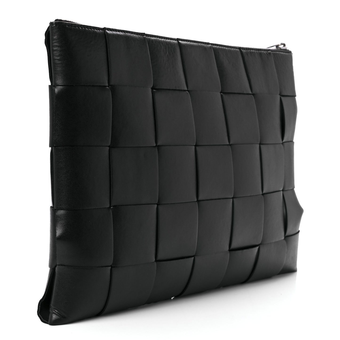 Nappa Maxi Intrecciato Medium Cassette Flat Zip Pouch Black