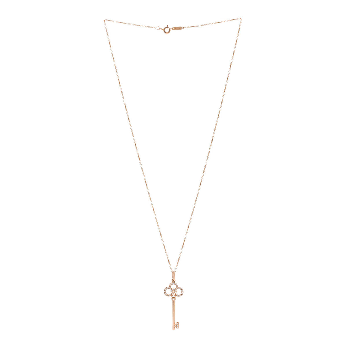 Tiffany 18K Rose Gold Diamond Crown Key Pendant Necklace 3 of 7