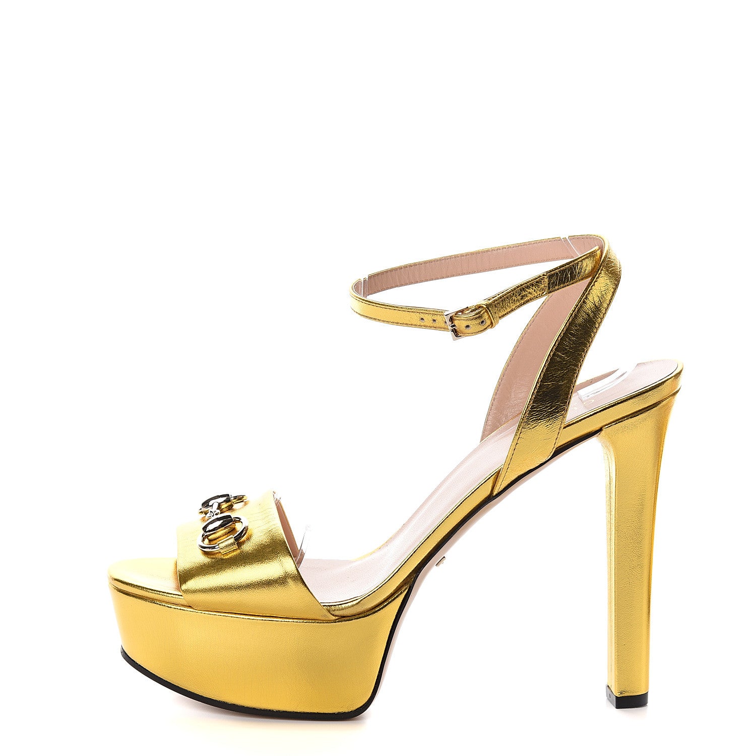 Gucci Malaga Kid Horsebit Platform Sandals 40 Gold 1 of 9