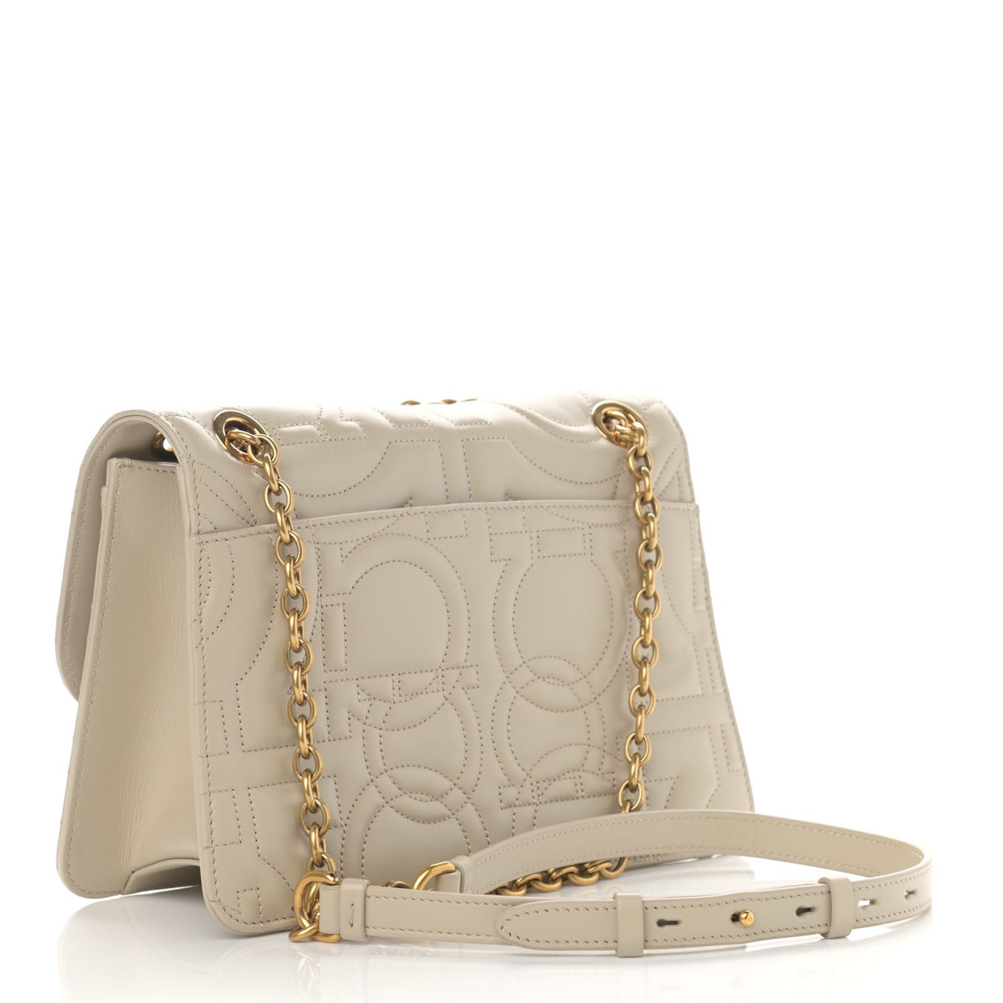 Calfskin Quilted Gancini Flap Bag Peony