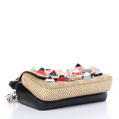 Fendi Paglia Vitello Dolce Paillettes Flowerland Studded Striped Micro Double Baguette Natural Multicolor 3 of 10