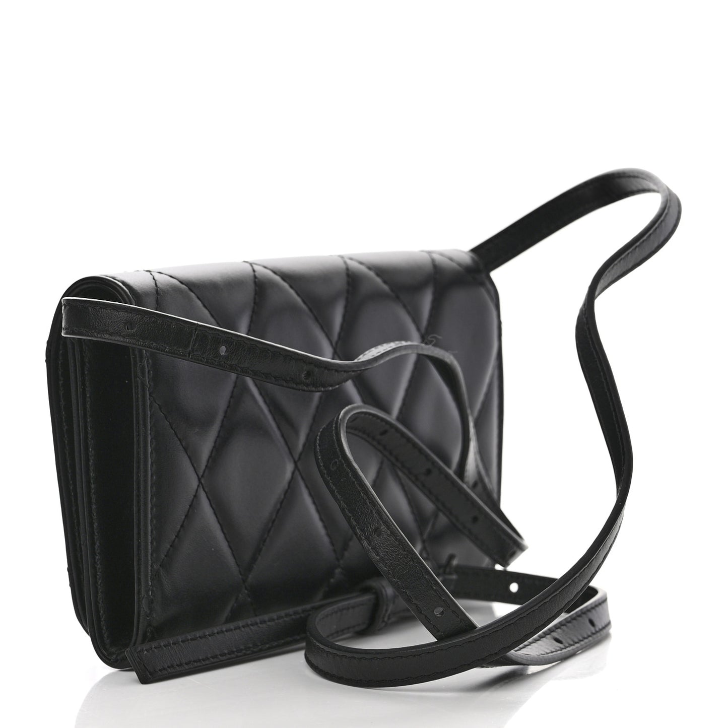 Nappa Calfskin Quilted Touch B Phone Holder With Strap Black