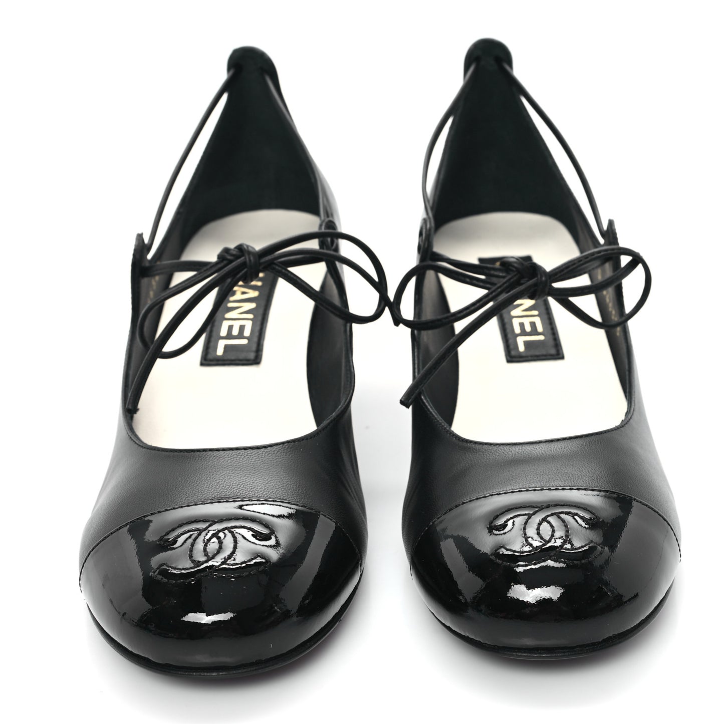 Lambskin Patent Cap Toe CC Mary Jane Pumps 37.5 Black