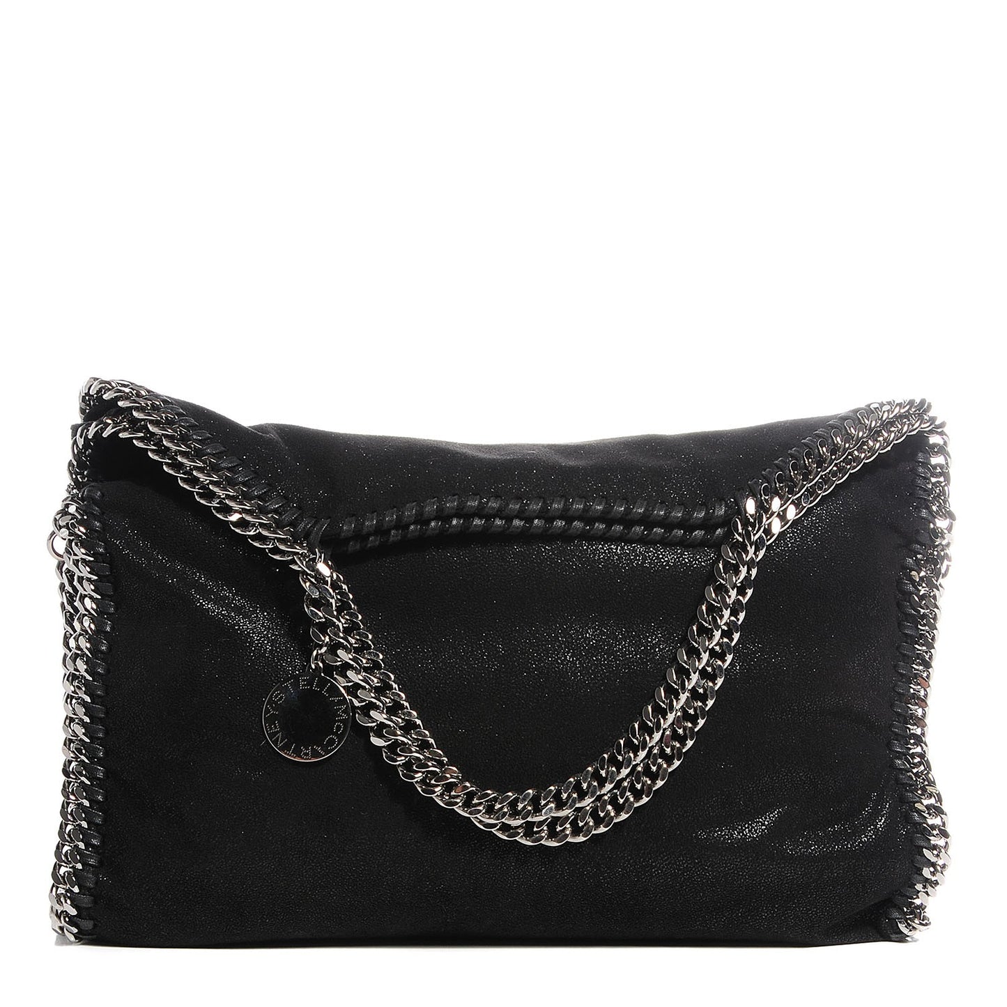 Faux Leather Shaggy Deer Falabella Fold Over Tote Black