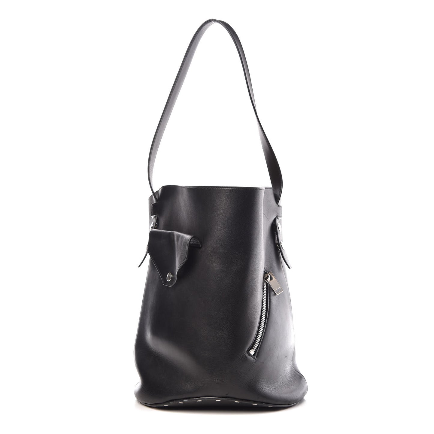Natural Calfskin Biker Bucket Shoulder Bag Black Sunflower