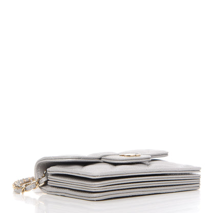 Chanel Caviar Quilted Flap Card Holder On Chain Grey 4 of 11