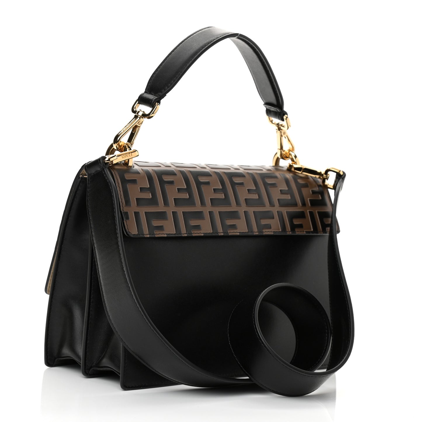 Vitello Liberty Bi-Color FF 1974 Embossed Kan U Shoulder Bag Black Maya