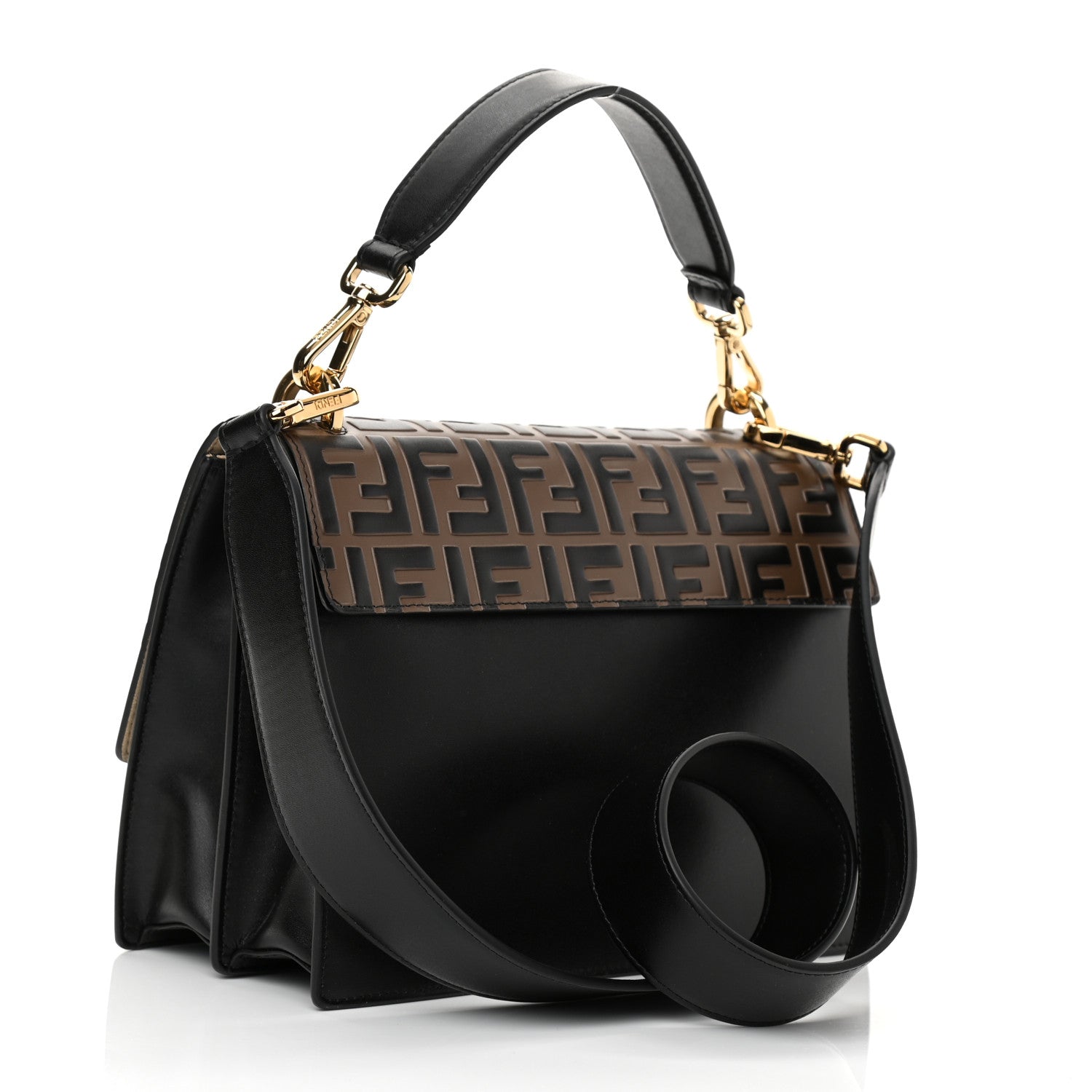 Fendi Vitello Liberty Bi-Color FF 1974 Embossed Kan U Shoulder Bag Black Maya 3 of 8