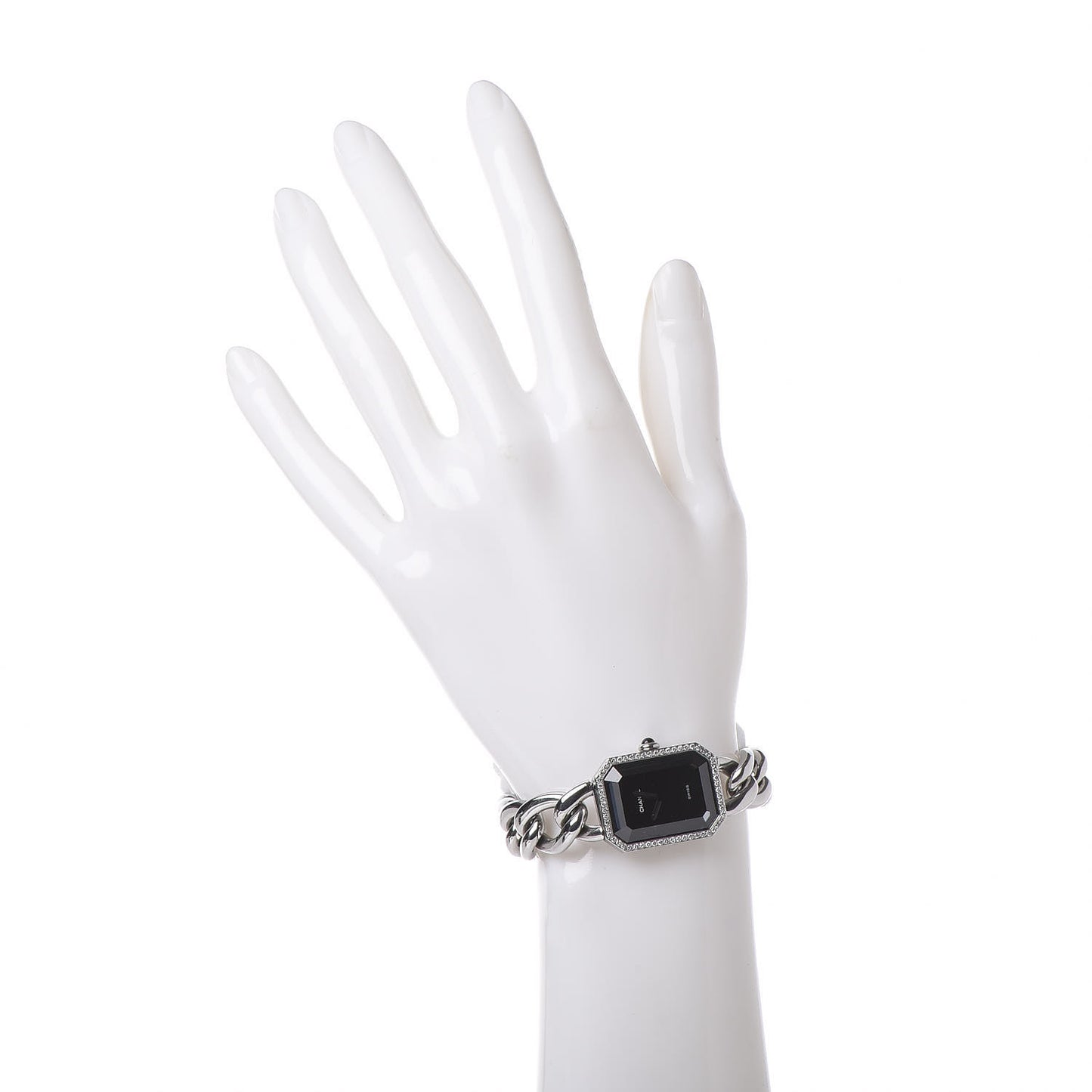 Stainless Steel Diamond Bezel 20mm Chain Premiere Quartz Watch Black S
