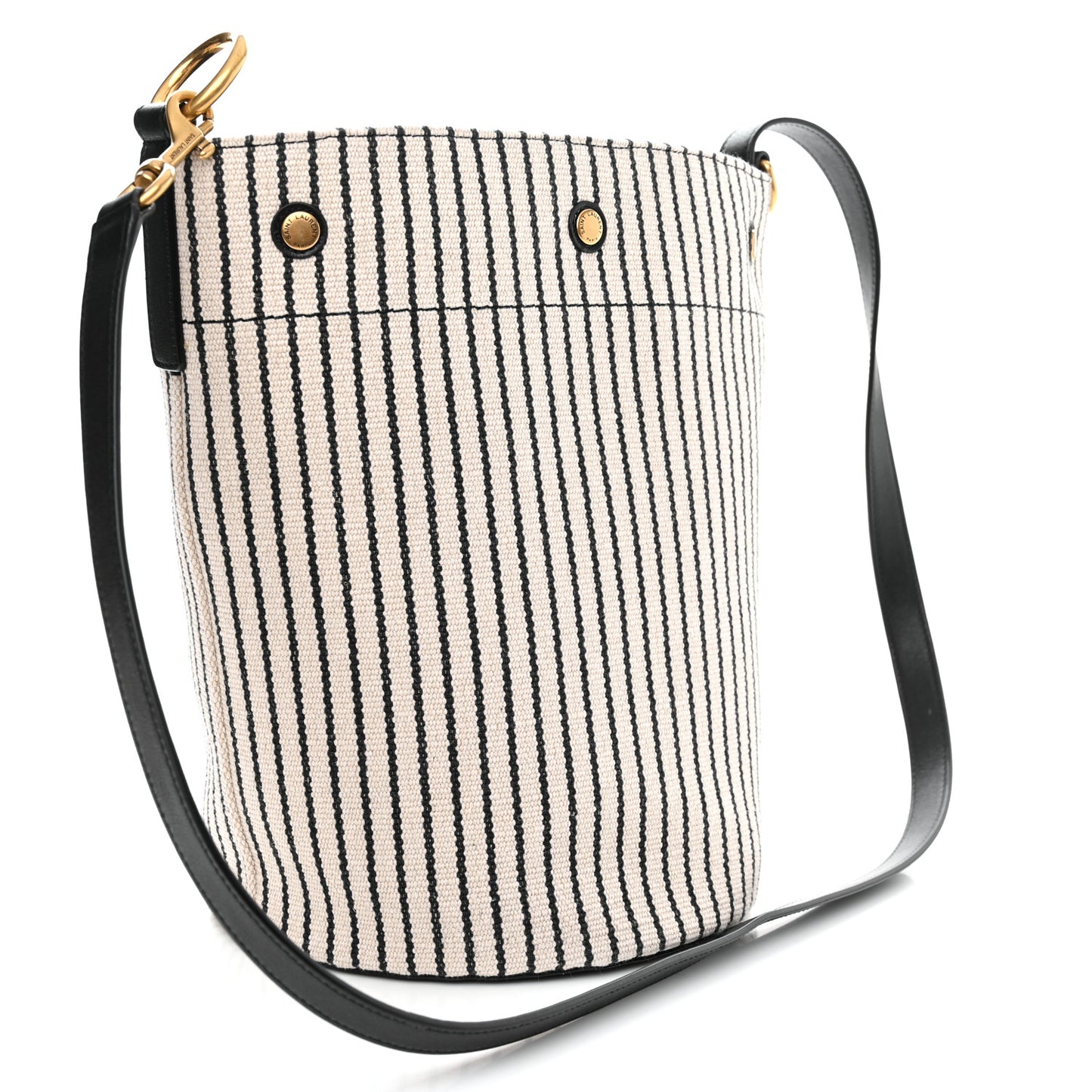 Linen Calfskin Striped Rive Gauche Bucket Bag Grey Cream Black