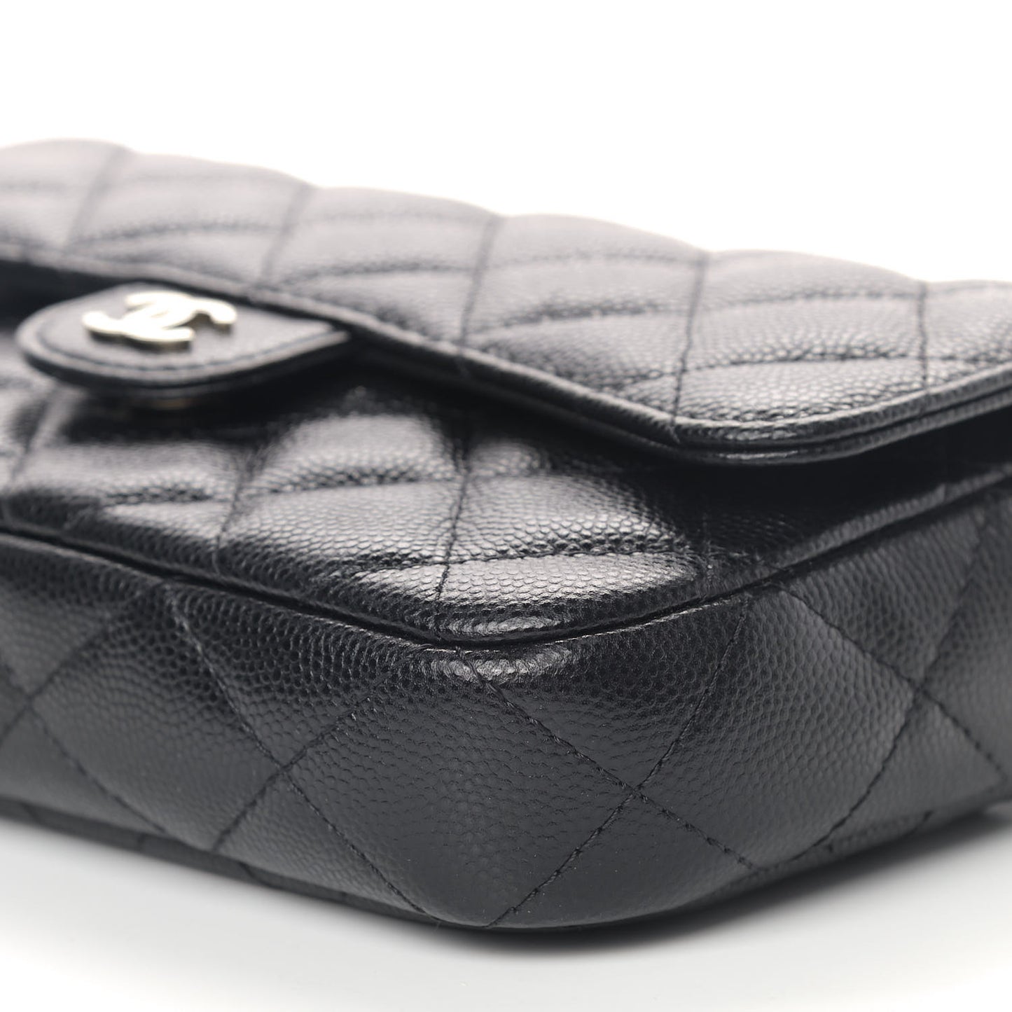 Caviar Quilted Flap Phone Holder With Chain Black