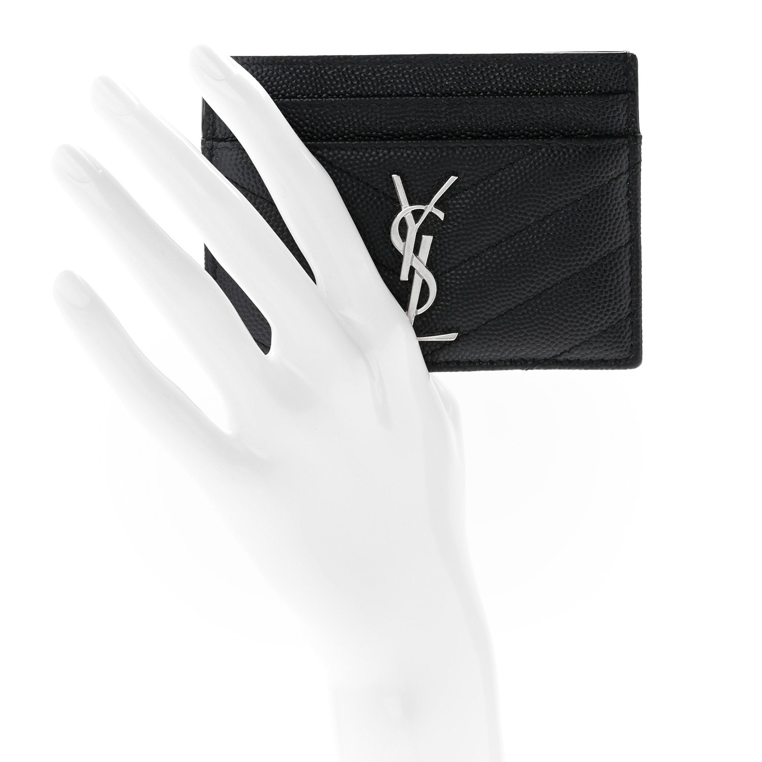 Saint Laurent Grain De Poudre Matelasse Chevron Monogram Credit Card Case Black 2 of 8