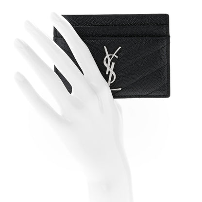 Saint Laurent Grain De Poudre Matelasse Chevron Monogram Credit Card Case Black 2 of 8