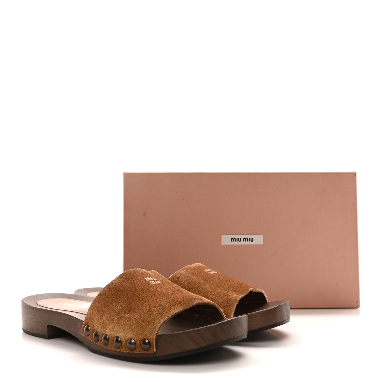 Miu Miu Suede Logo Slide Clogs 38 Cannella 9 of 9