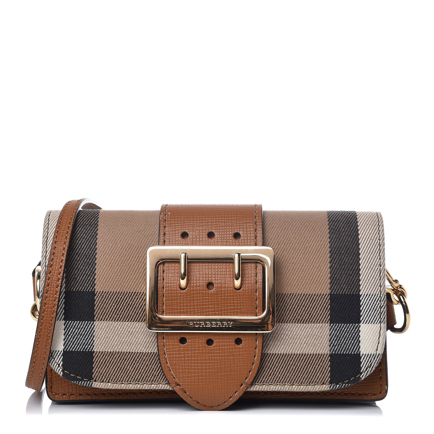 House Check Bridle Calfskin Small Madison Buckle Bag Tan
