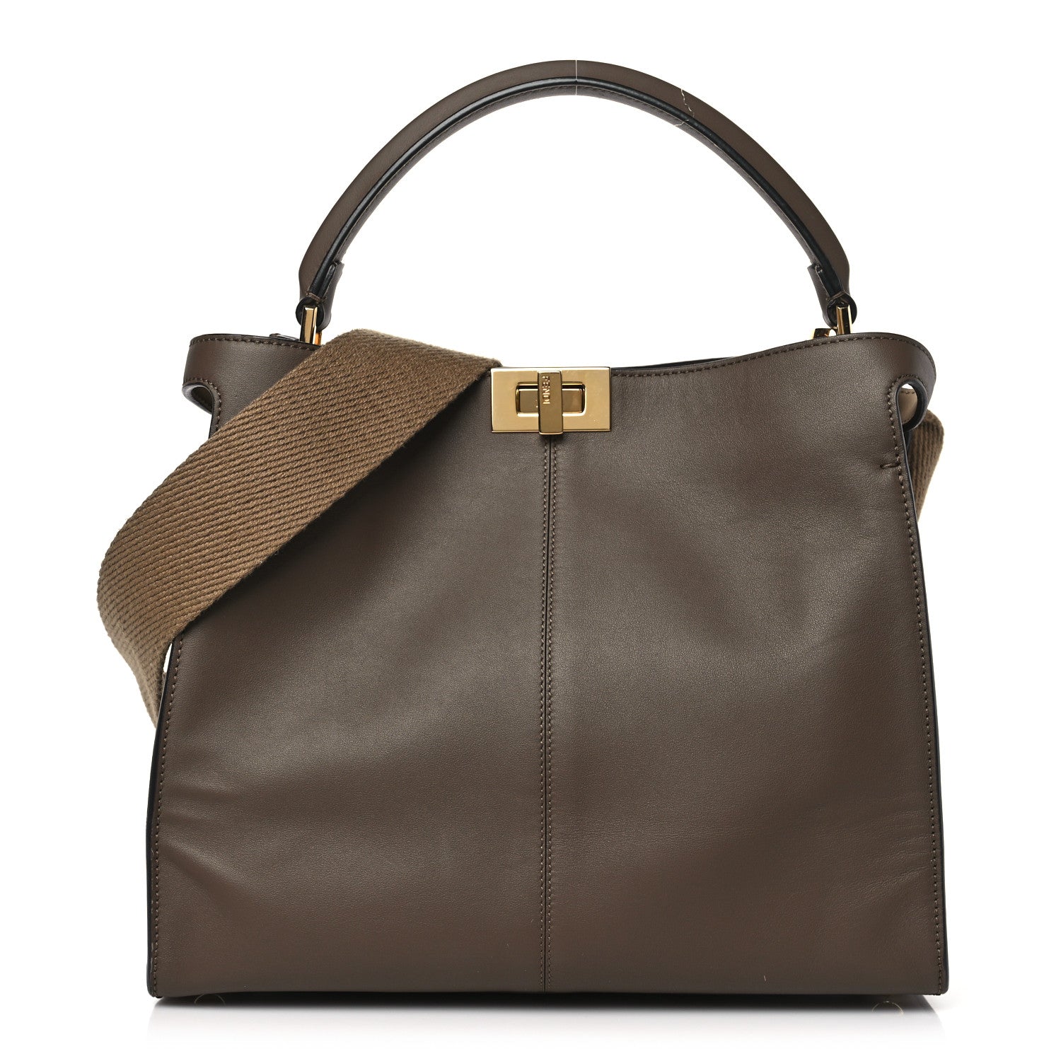 Fendi Vitello Seta Glazed Fabric FF 1974 Medium Peekaboo X-Lite Maya Mogano Panna 1 of 8