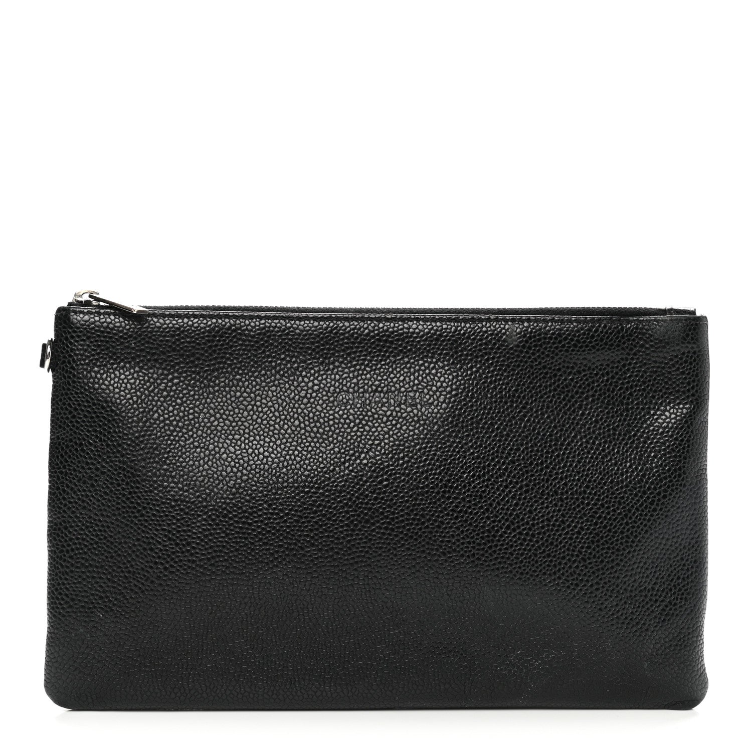 Chanel Grained Calfskin Shopping Fever Logo Zip Pouch Black 1 of 10