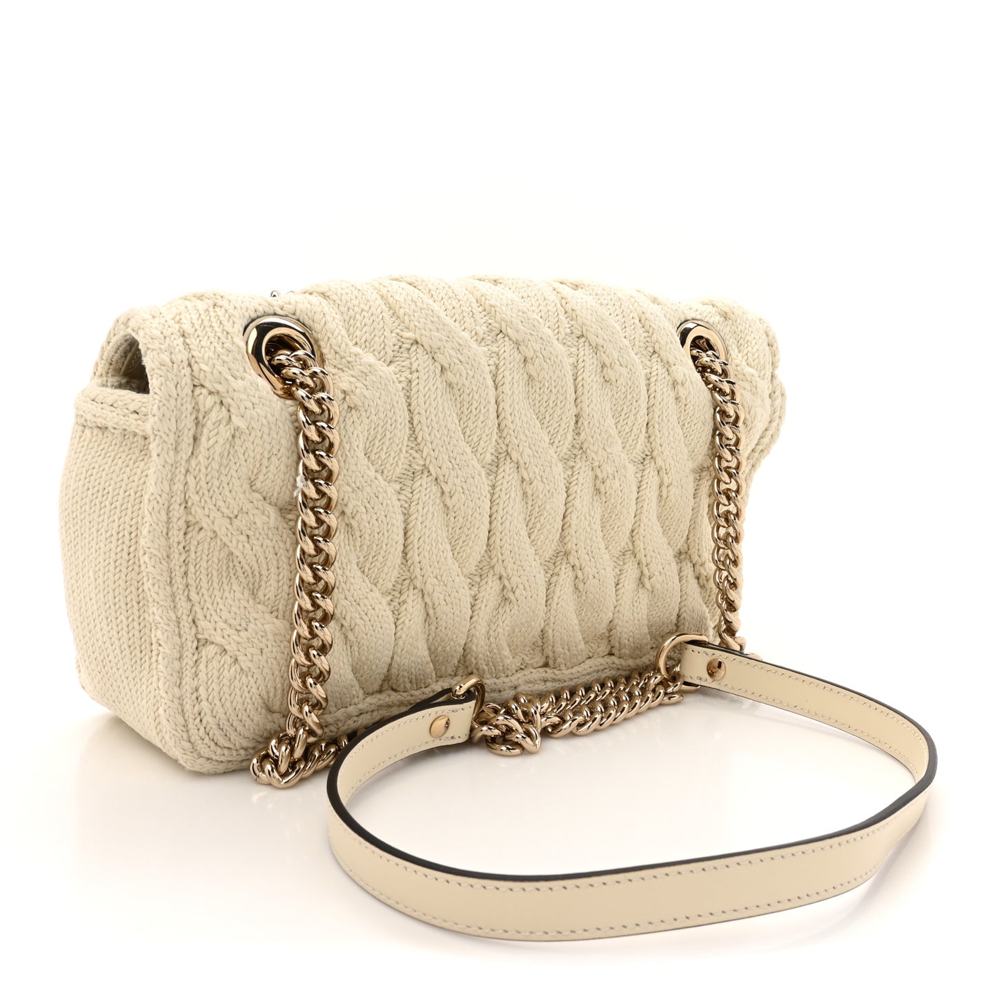 Knitted Wool Crystal Small GG Marmont Shoulder Bag Ivory