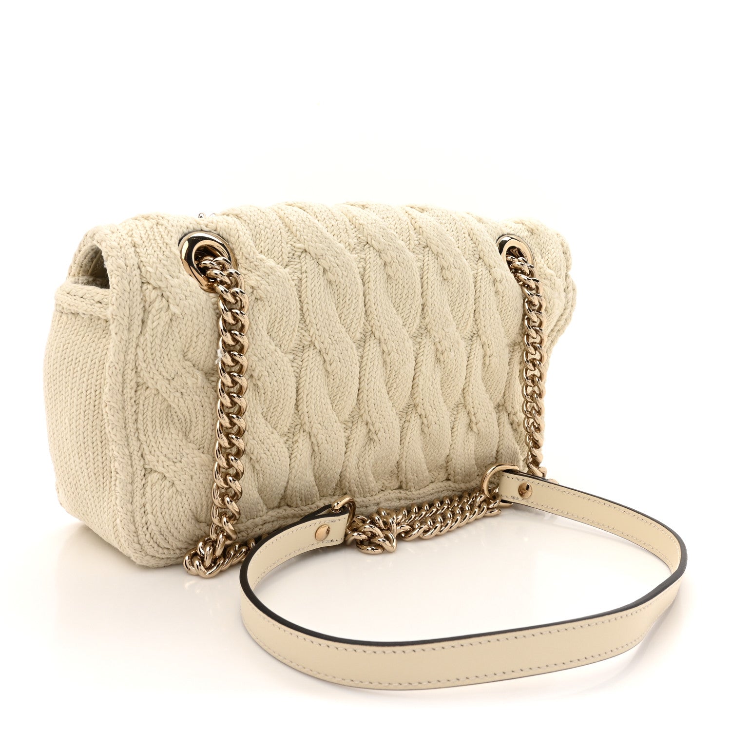 Gucci Knitted Wool Crystal Small GG Marmont Shoulder Bag Ivory 2 of 9