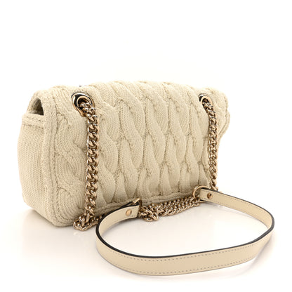 Gucci Knitted Wool Crystal Small GG Marmont Shoulder Bag Ivory 2 of 9