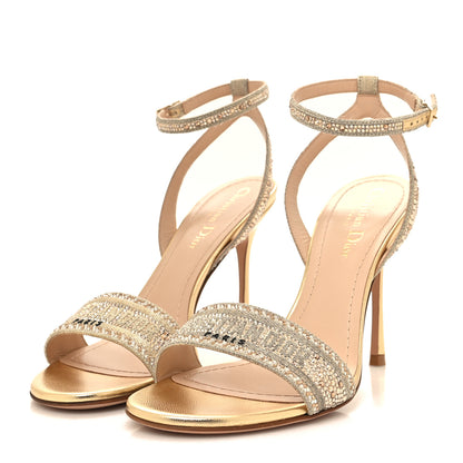 Christian Dior Cotton Strass Embroidered Dway Heeled Sandals 37 Gold 3 of 9
