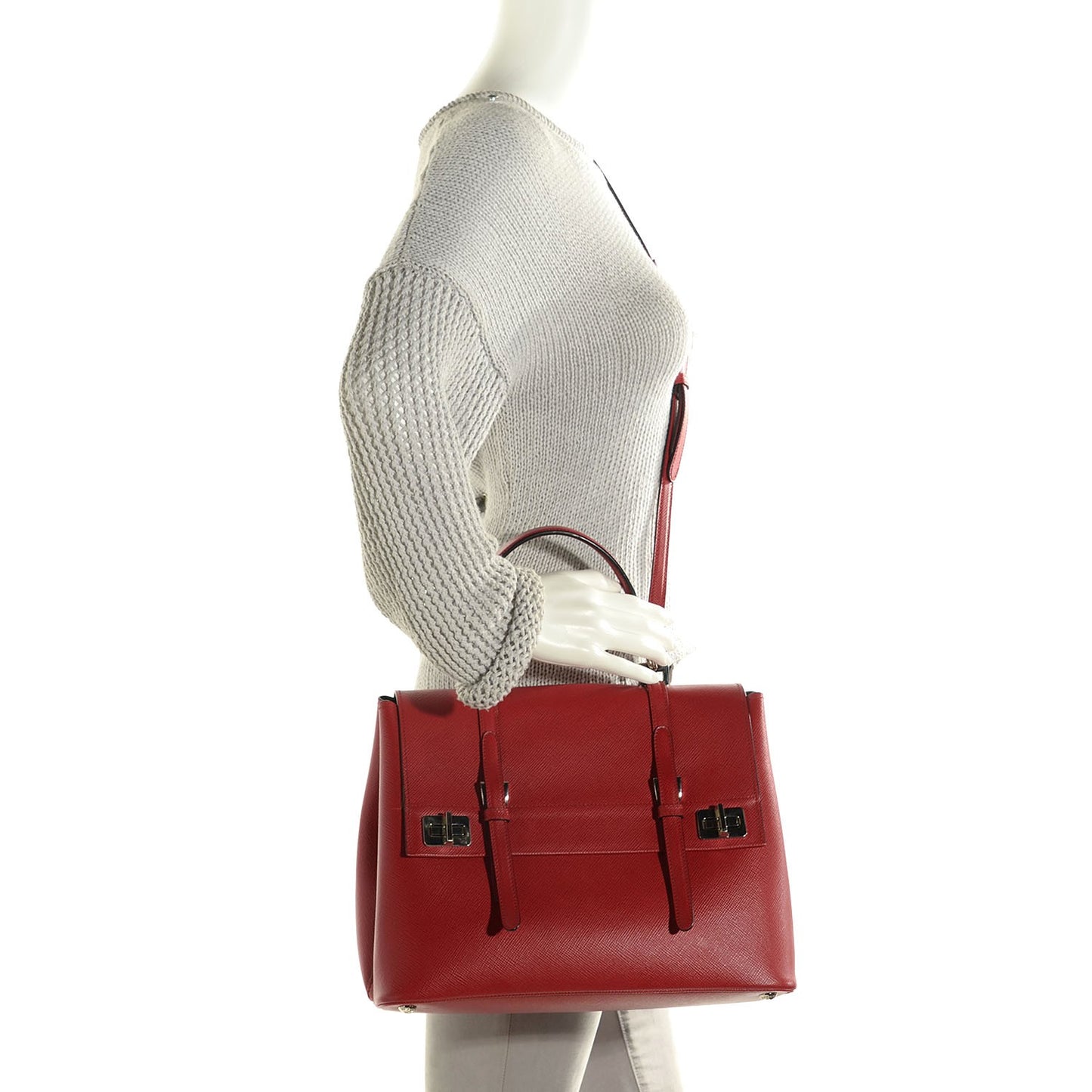 Saffiano Cuir Convertible Top Handle Tote Fuoco