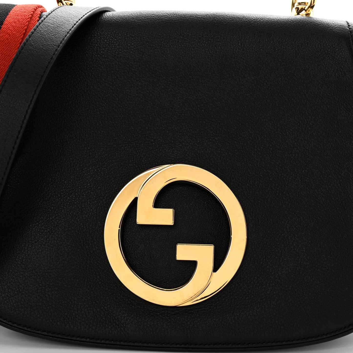 Roxy Calfskin Web Medium Blondie Shoulder Flap Bag Black