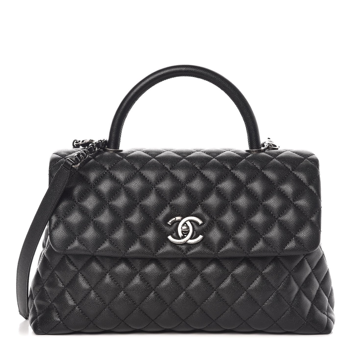 Caviar Quilted Medium Coco Handle Flap Black
