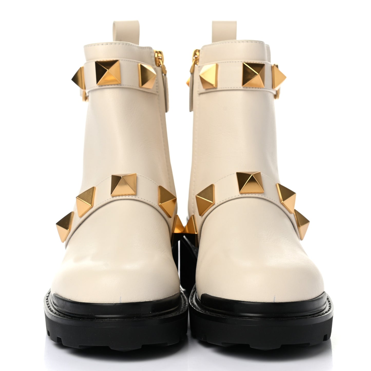 Calfskin Roman Stud Combat Boots 39 Light Ivory