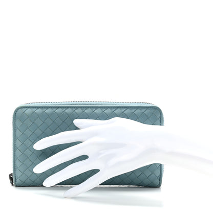 Bottega Veneta Nappa Intrecciato Zip Around Wallet Aqua 2 of 10