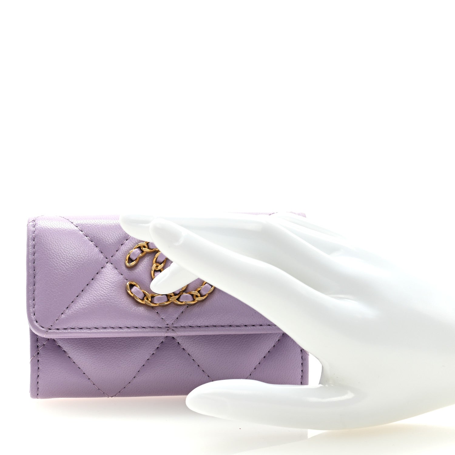 Chanel Shiny Goatskin Quilted Chanel 19 Flap Card Holder Light Purple 2 of 8