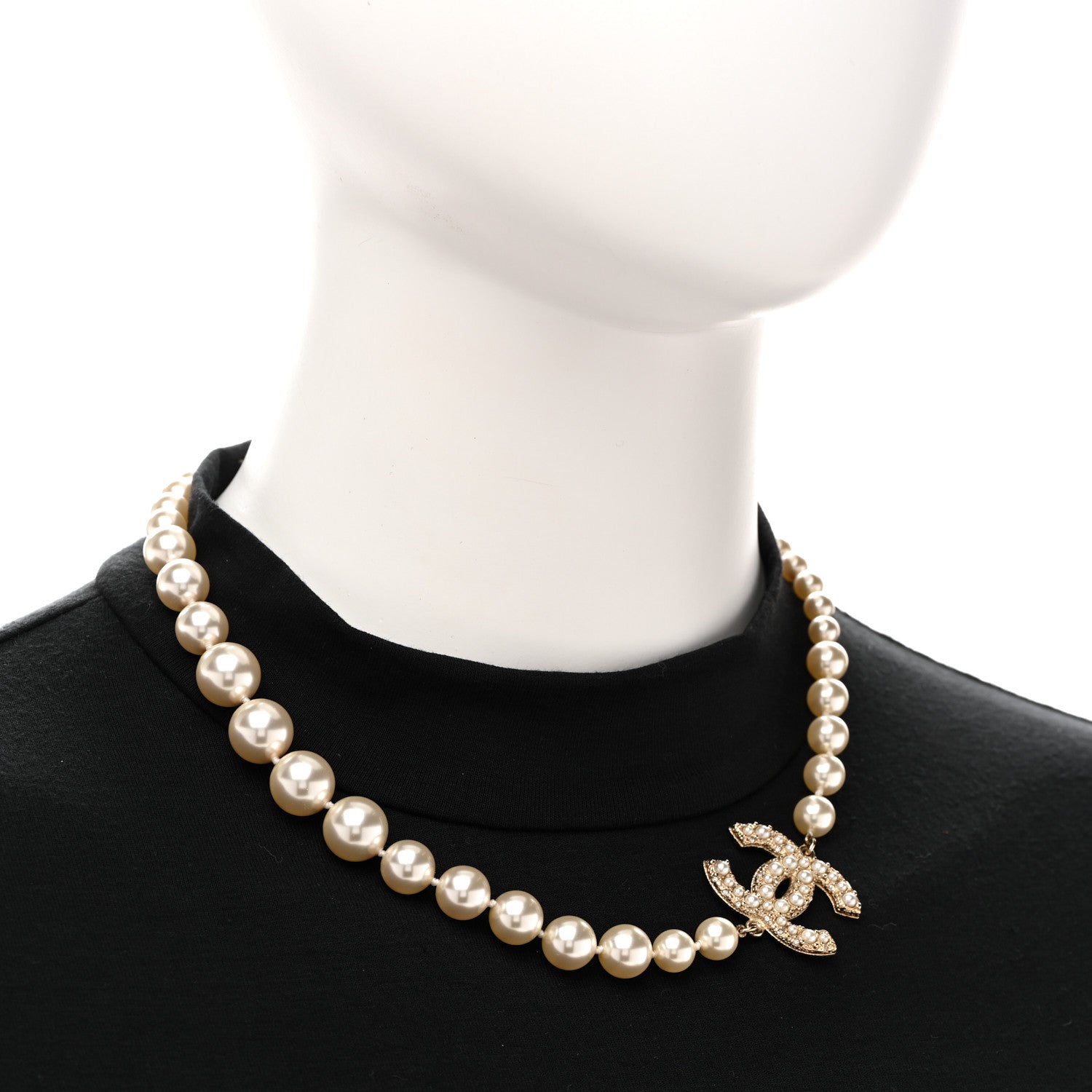 Chanel Pearl Crystal CC Short Necklace Gold 2 of 7