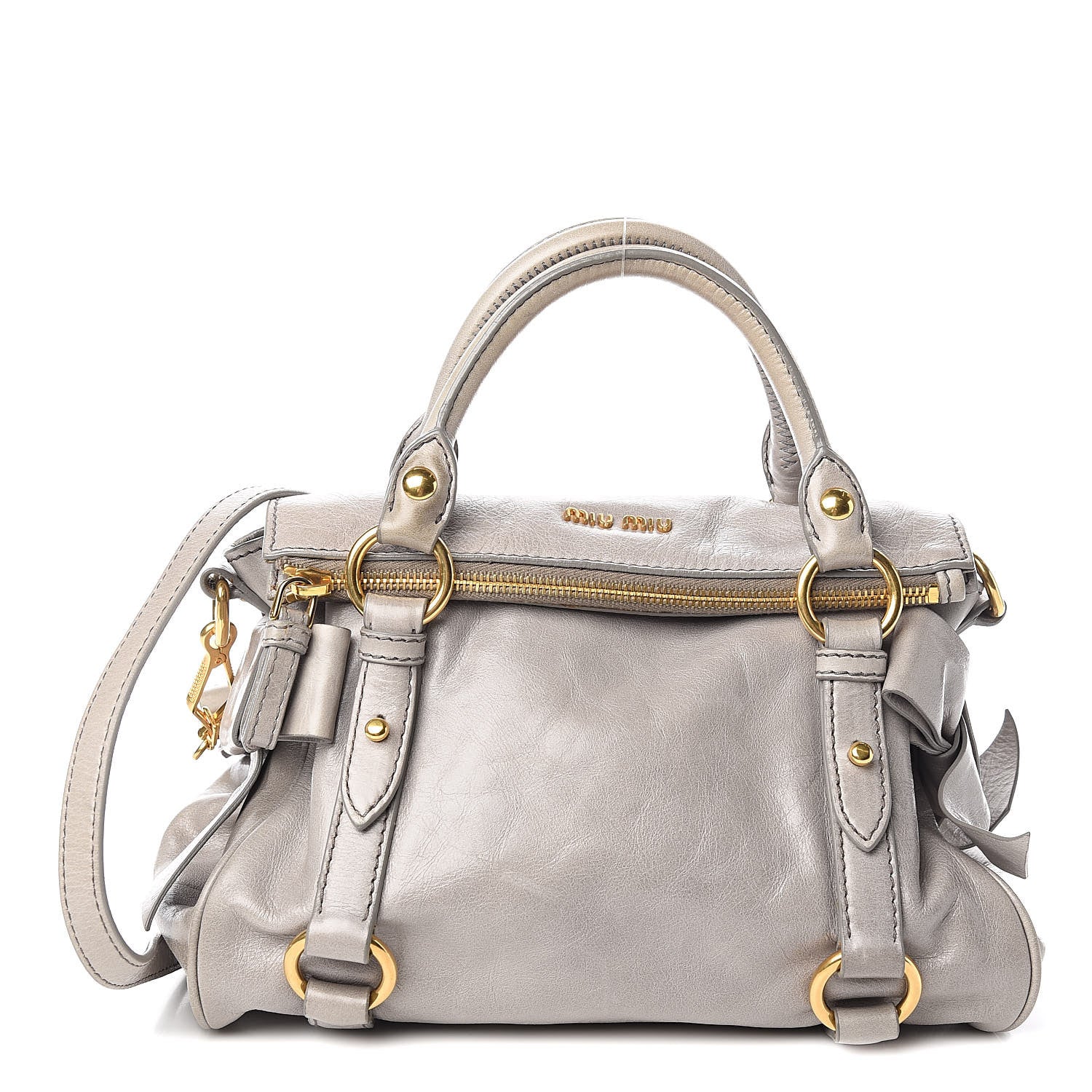 Miu Miu Vitello Lux Bow Bag Grey 1 of 9