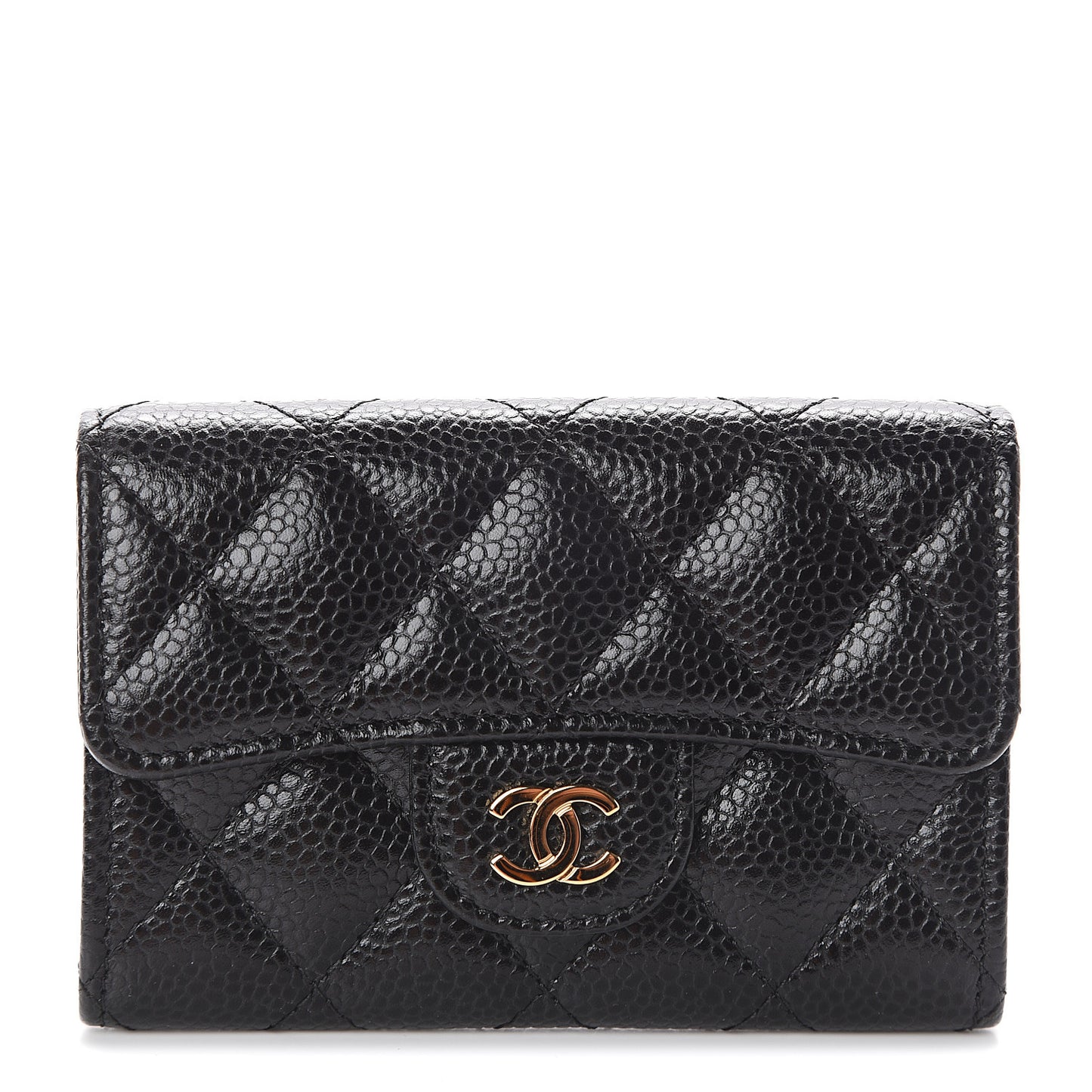 Caviar Quilted Flap Card Holder Black