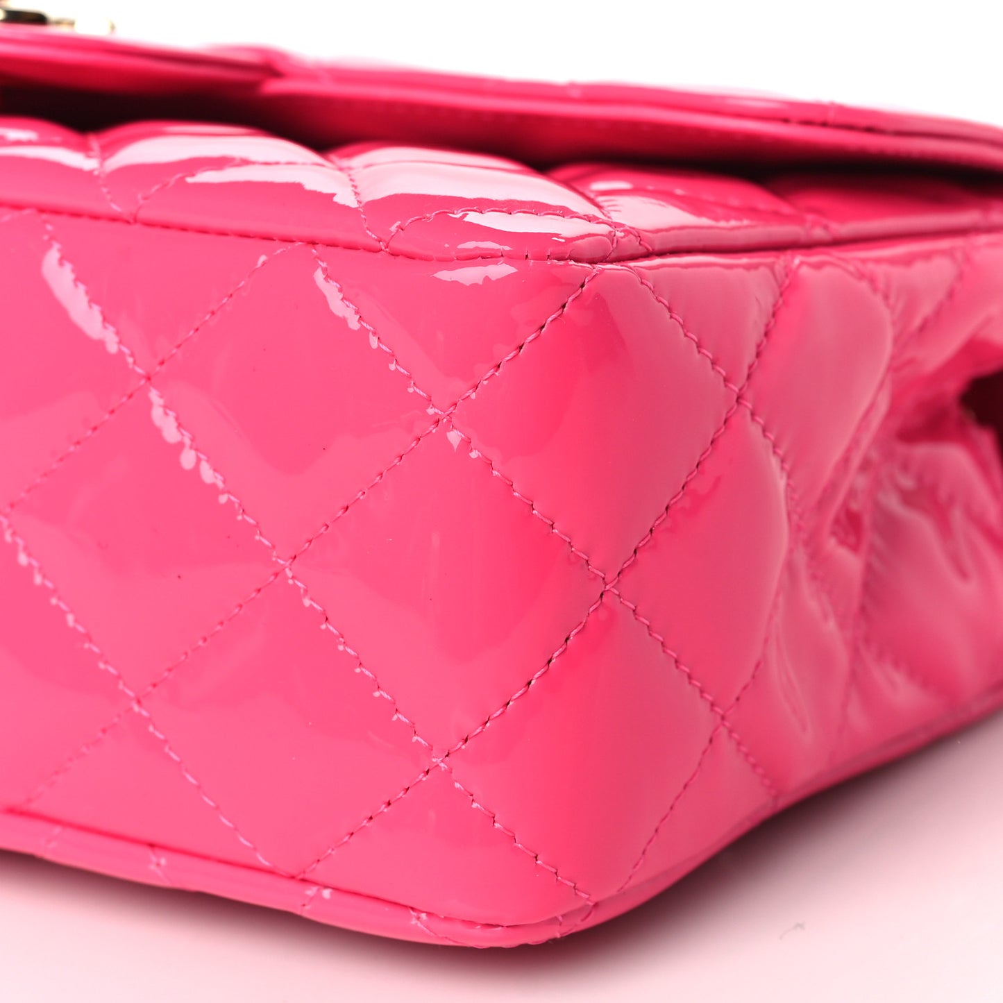 Patent Calfskin Quilted Mini Rectangular Flap Pink