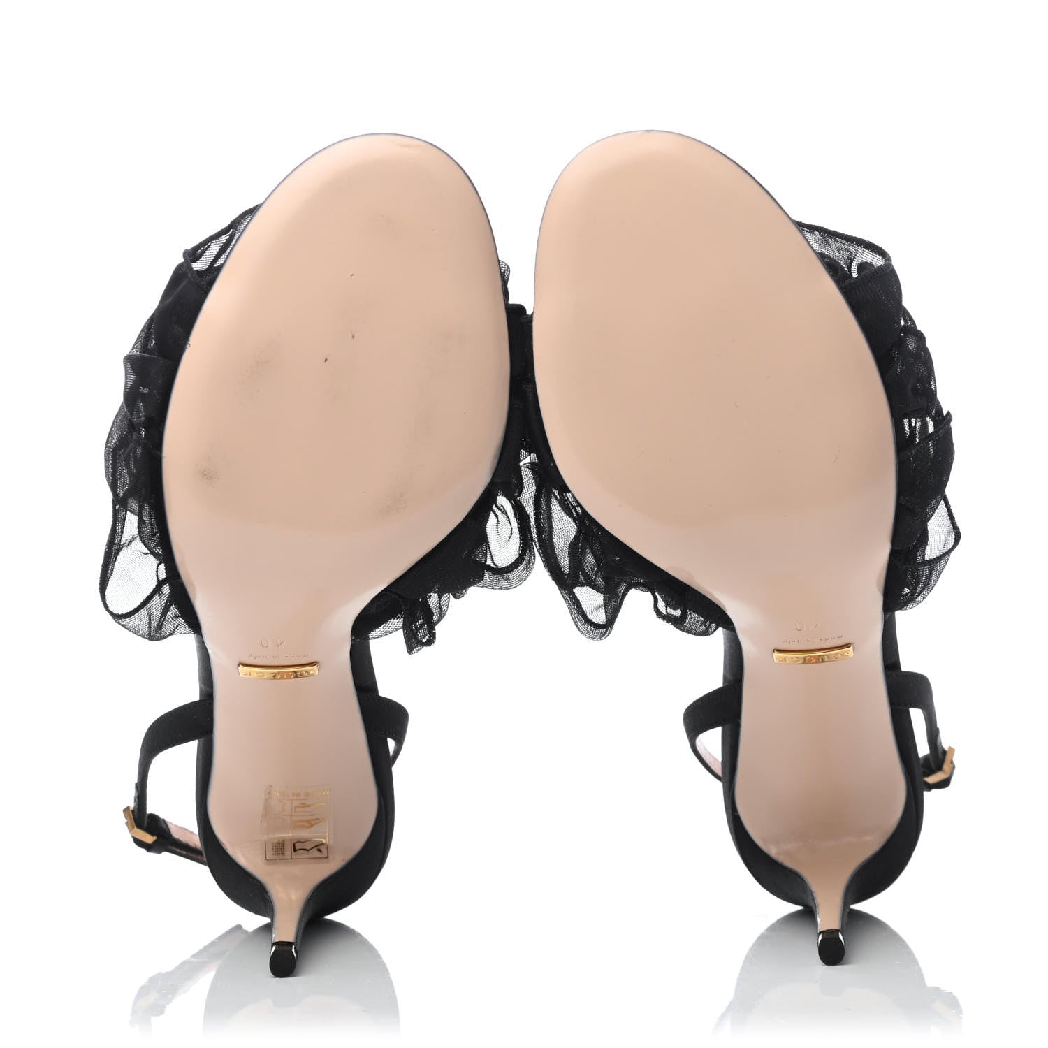 Gucci Tulle Ruffle Mid Heel Slingback Sandals 40 Black 7 of 8