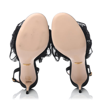 Gucci Tulle Ruffle Mid Heel Slingback Sandals 40 Black 7 of 8