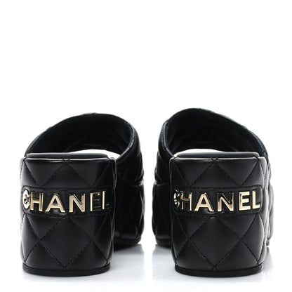 Chanel Lambskin Quilted CC Mules Wedge Sandals 36 Black 5 of 9