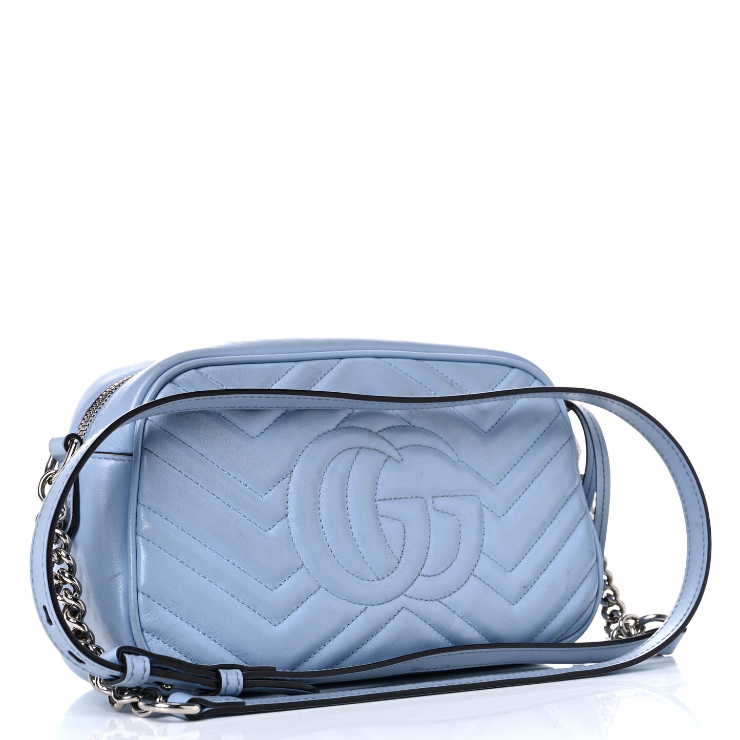 Calfskin Matelasse Small GG Marmont Chain Shoulder Bag Porcelain Light Blue