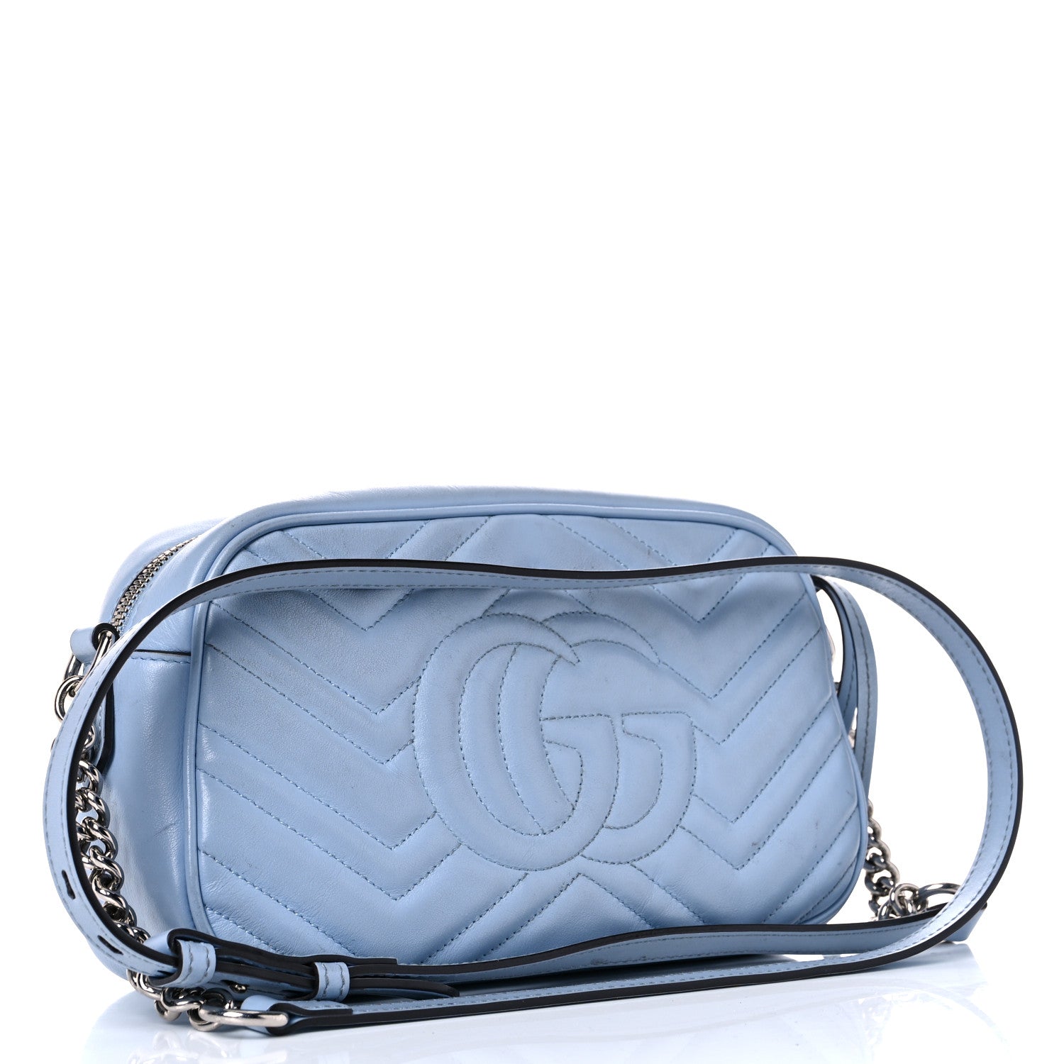 Gucci Calfskin Matelasse Small GG Marmont Chain Shoulder Bag Porcelain Light Blue 3 of 24