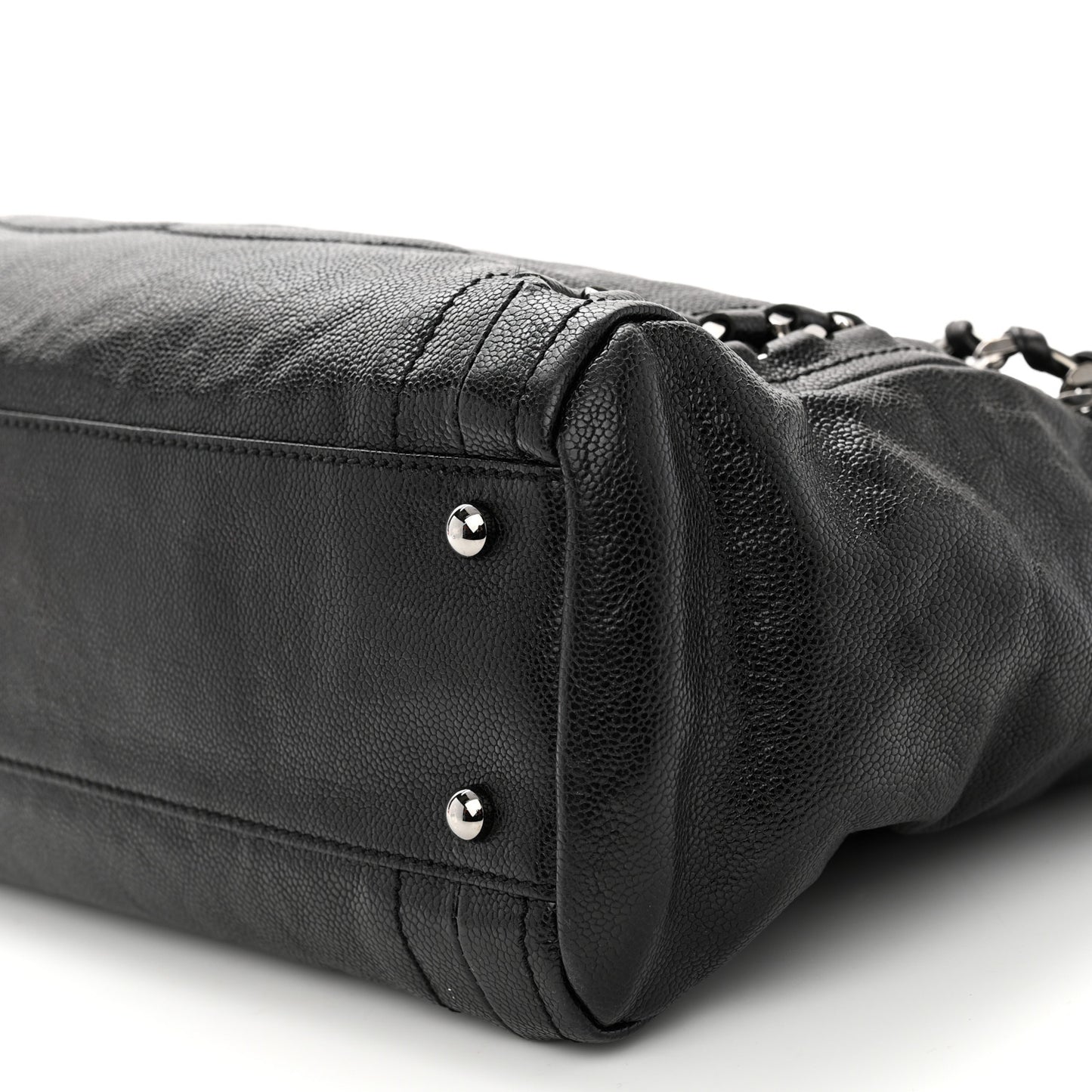 Glazed Calfskin Modern Chain Tote Black