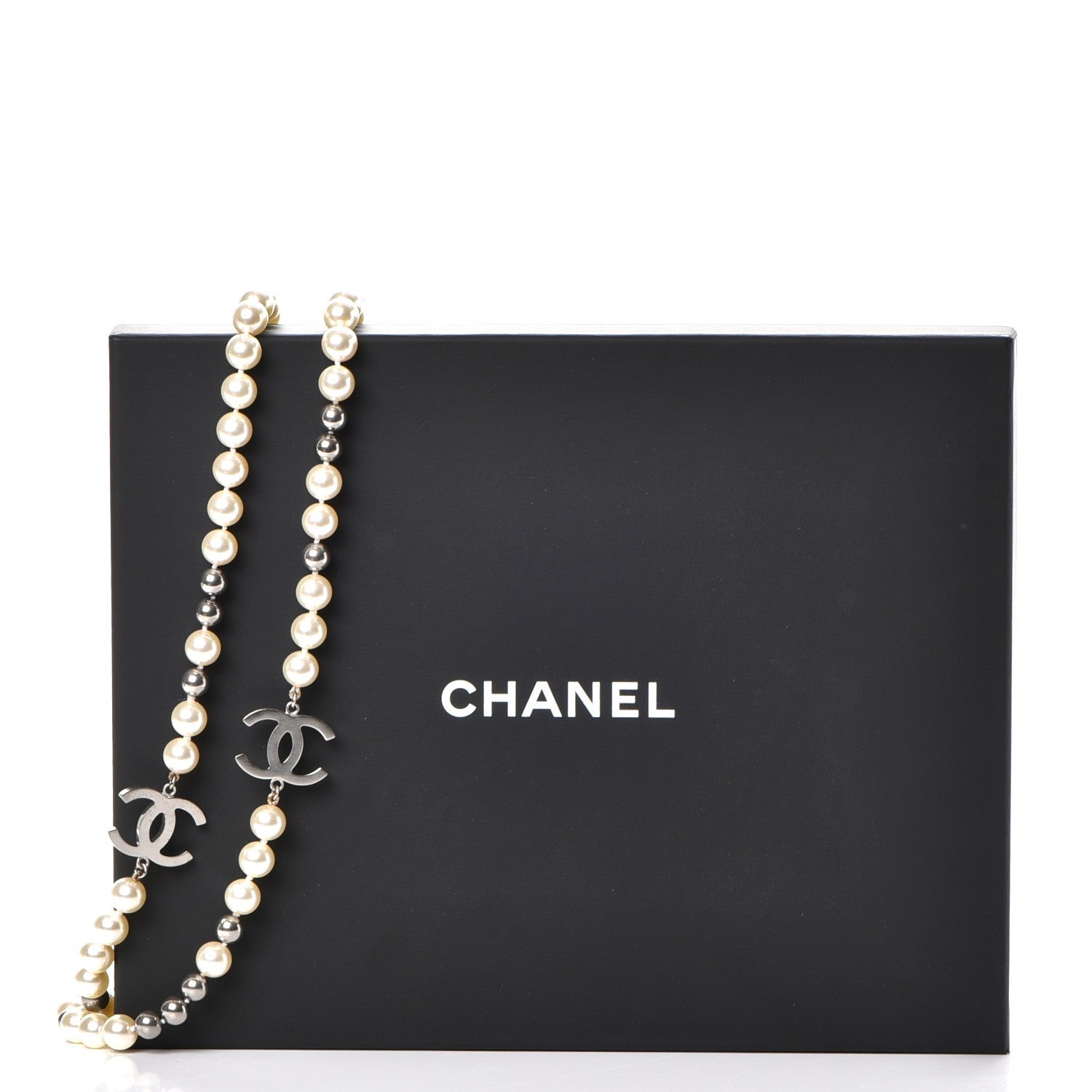 Chanel Pearl CC Long Necklace Silver 6 of 6