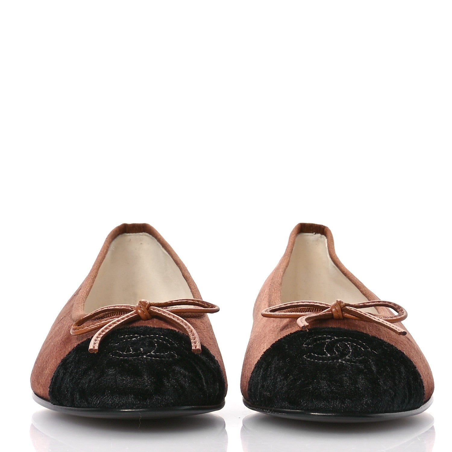 Chanel Velvet Cap Toe CC Ballerina Flats 38 Brown Black 3 of 9