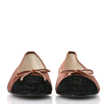 Chanel Velvet Cap Toe CC Ballerina Flats 38 Brown Black 3 of 9
