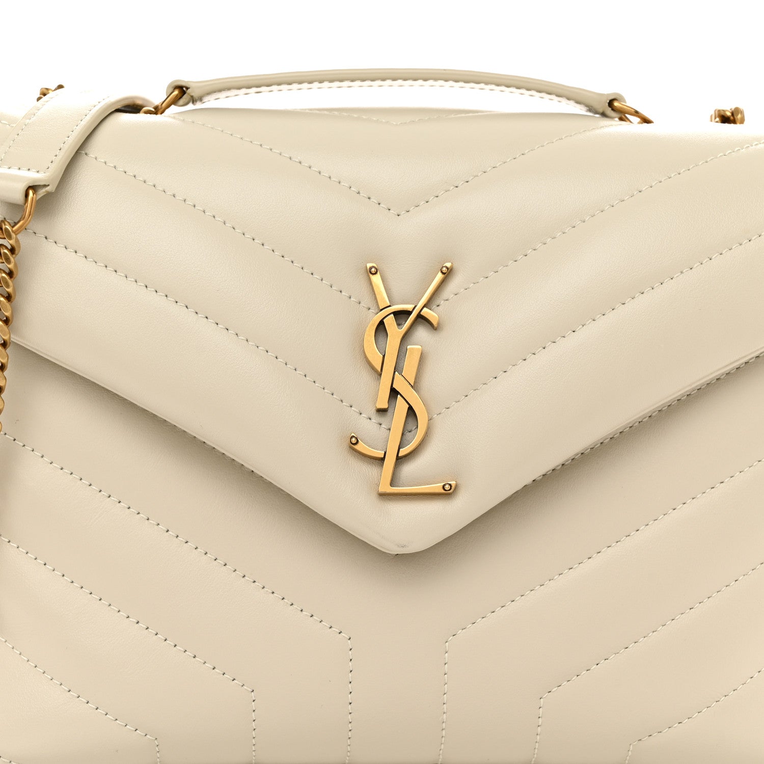 Saint Laurent Calfskin Y Quilted Monogram Small Loulou Chain Satchel Crema Soft 8 of 11