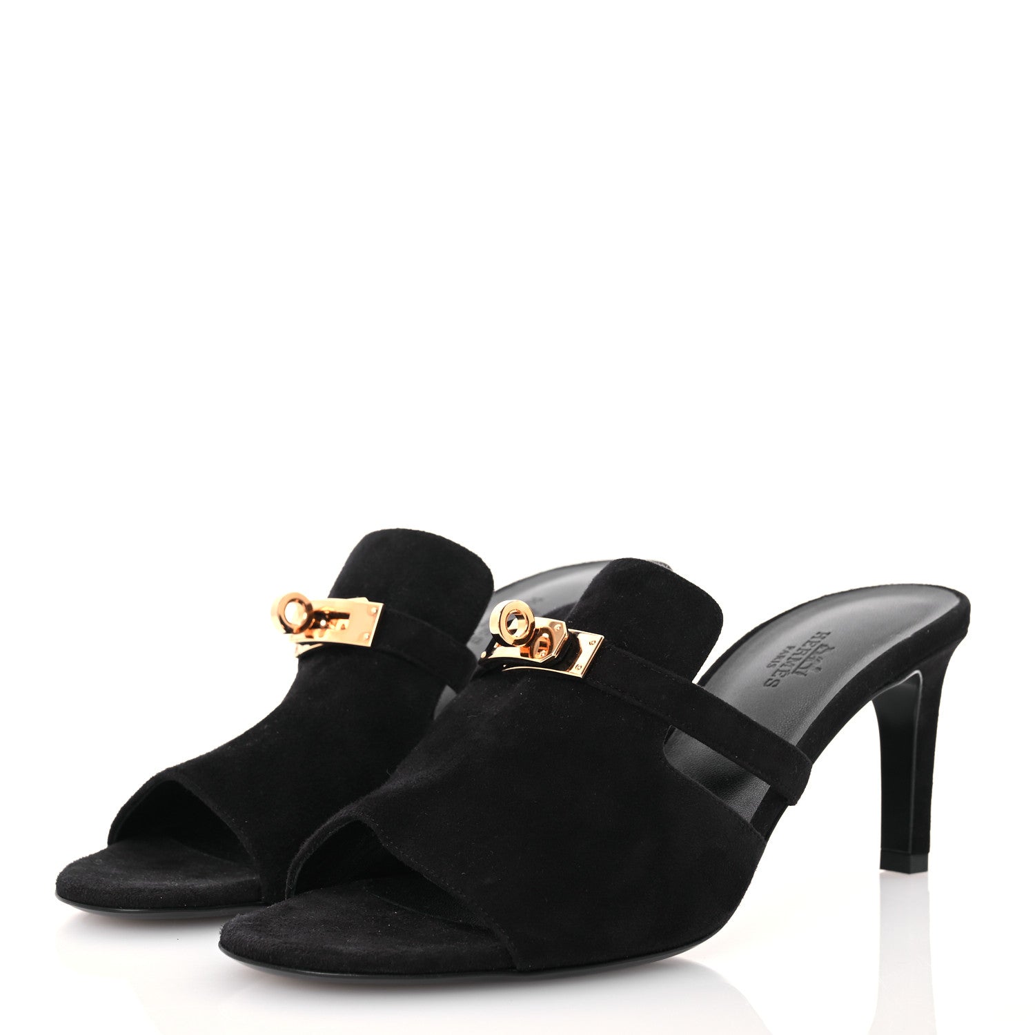 Hermes Suede Goatskin Satin Cute Sandals 39 Black 3 of 11